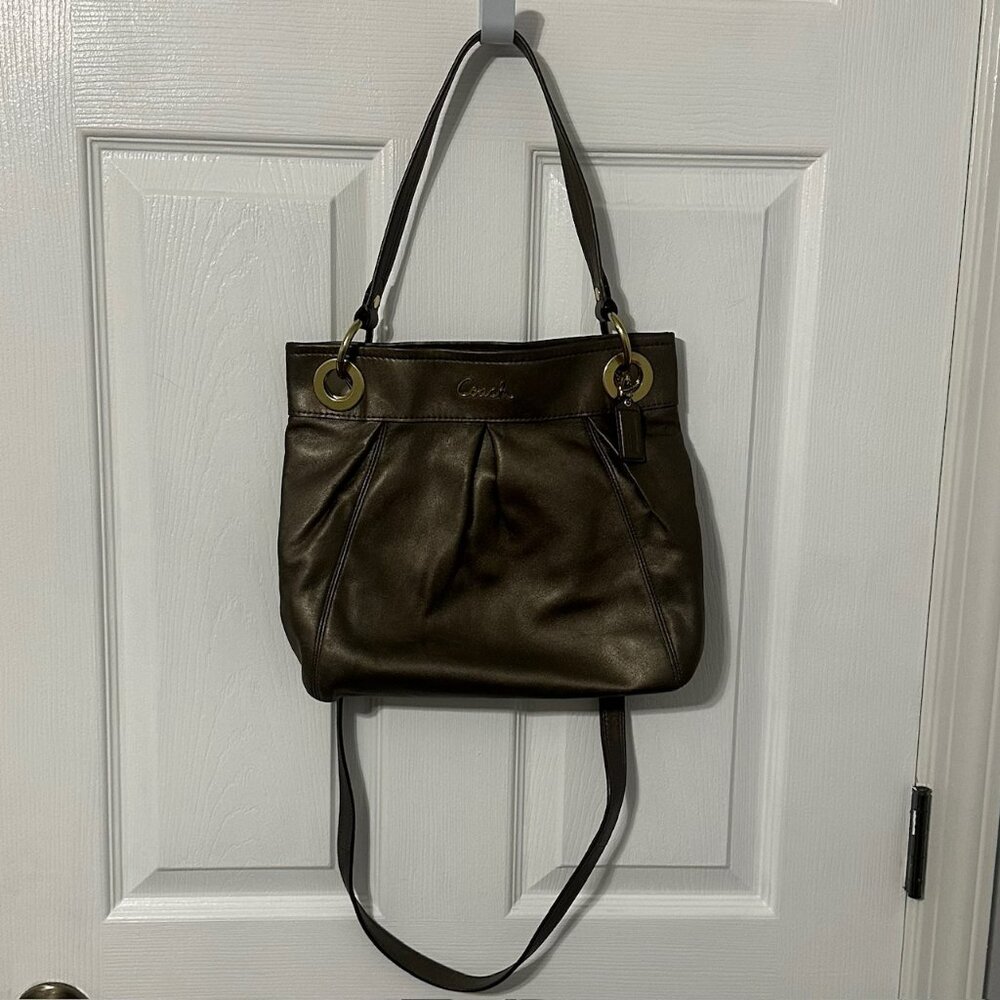 Coach Crossbody Purse, Metallic Bronze/Brown Leather.  Authentic